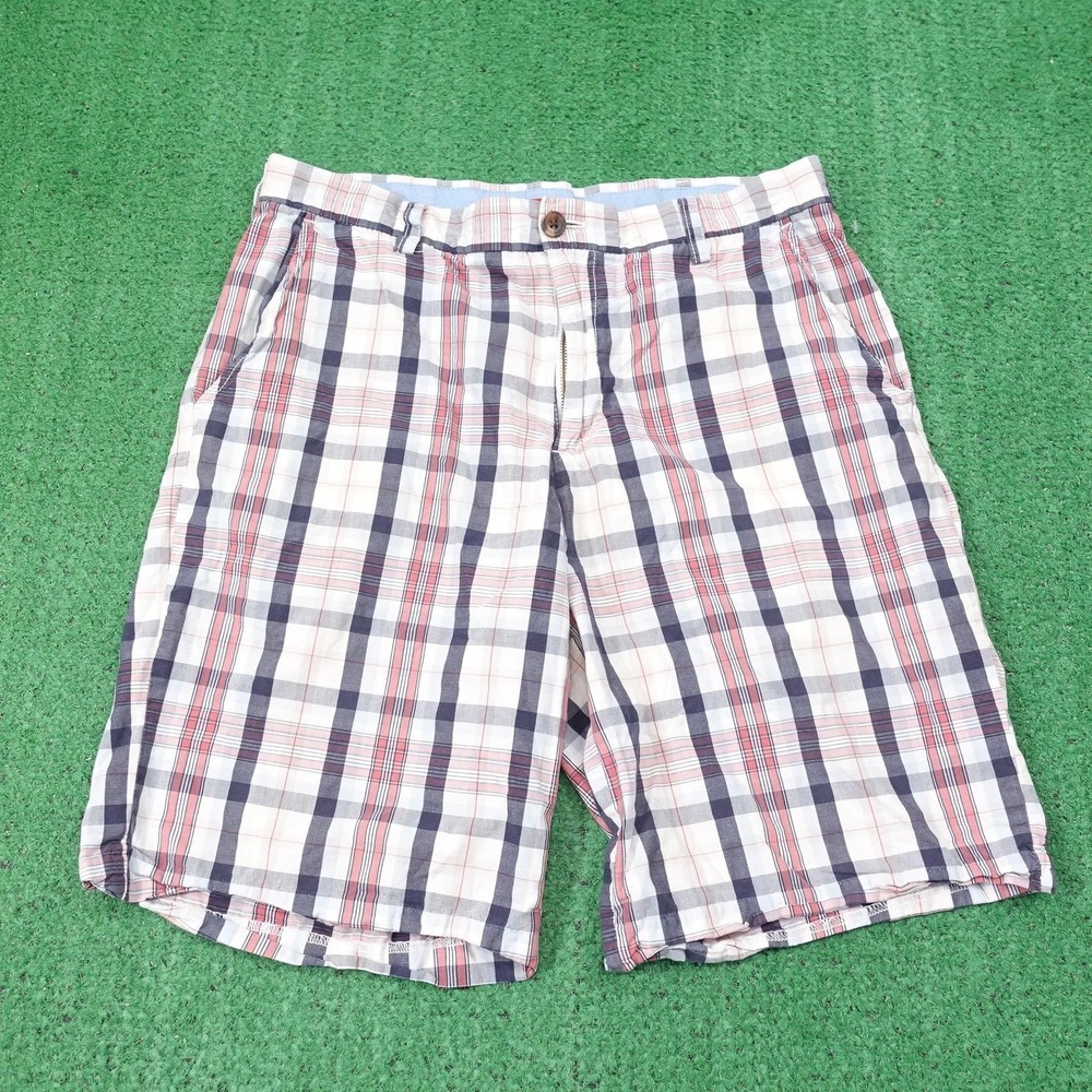 IZOD Shorts Mens 32 Multicolor Plaid Chino‎ Flat Front Cotton Pockets 10 Inseam